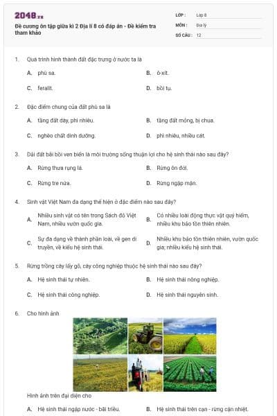 Đề cương ôn tập giữa kì 2 Địa lí 8 có đáp án - Đề kiểm tra tham khảo