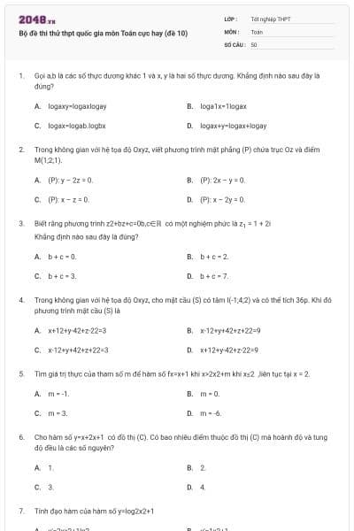 Bộ đề thi thử thpt quốc gia môn Toán cực hay (đề 10)