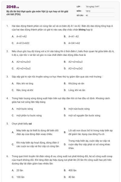 Bộ đề thi thử thpt quốc gia môn Vật Lý cực hay có lời giải chi tiết (P26)