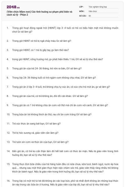 (Viên chức Mầm non) Các tình huống sư phạm phổ biến và cách xử lý - Phần 2