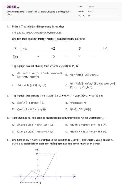 Đề kiểm tra Toán 10 Kết nối tri thức Chương 6 có đáp án - Đề 2
