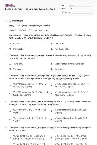 Bài tập ôn tập Toán 10 Kết nối tri thức Chương 7 có đáp án