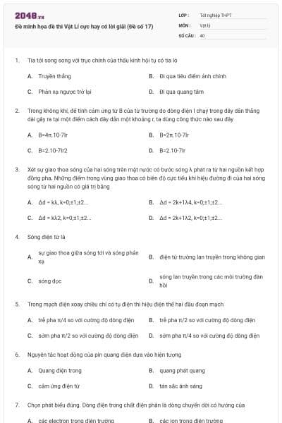 Đề minh họa đề thi Vật Lí cực hay có lời giải (Đề số 17)
