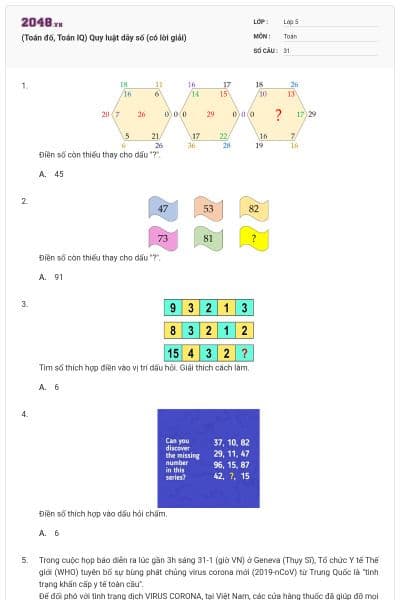 (Toán đố, Toán IQ) Quy luật dãy số (có lời giải)