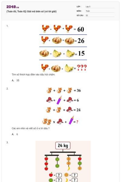 (Toán đố, Toán IQ) Giải mã biến số (có lời giải)