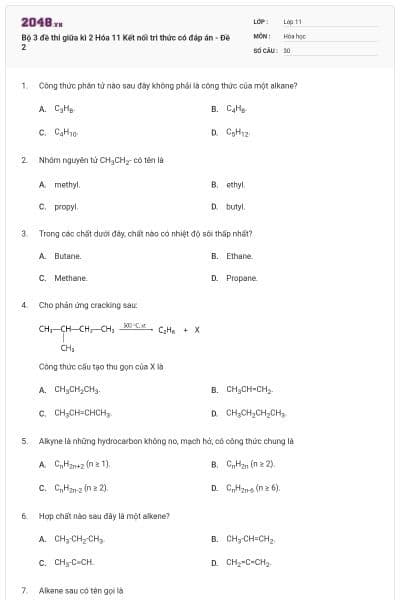 Bộ 3 đề thi giữa kì 2 Hóa 11 Kết nối tri thức có đáp án - Đề 2