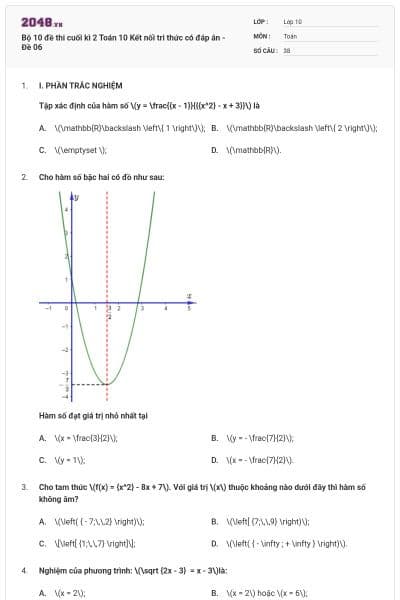 Bộ 10 đề thi cuối kì 2 Toán 10 Kết nối tri thức có đáp án - Đề 06