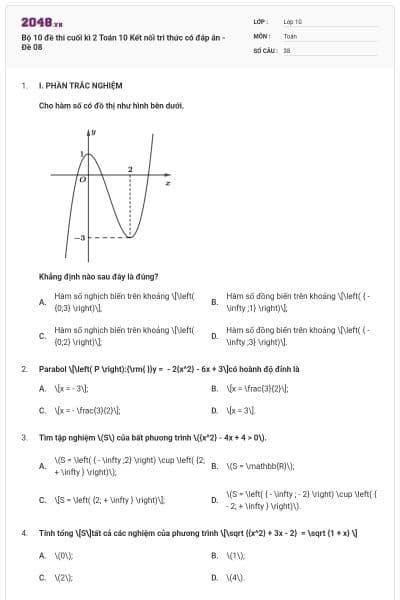 Bộ 10 đề thi cuối kì 2 Toán 10 Kết nối tri thức có đáp án - Đề 08