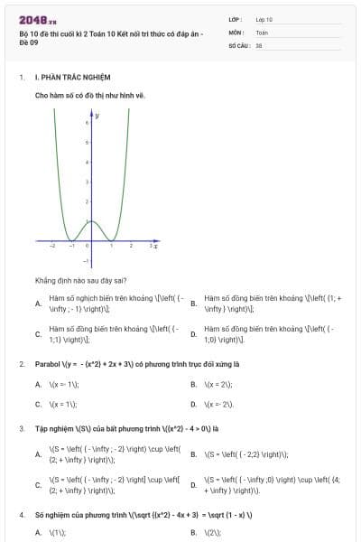 Bộ 10 đề thi cuối kì 2 Toán 10 Kết nối tri thức có đáp án - Đề 09