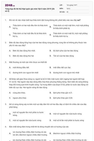 Tổng hợp đề thi thử thpt quốc gia môn Vật lí năm 2019 (đề số 4)