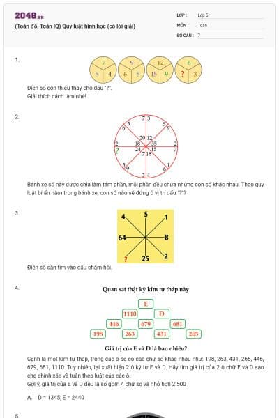 (Toán đố, Toán IQ) Quy luật hình học (có lời giải)