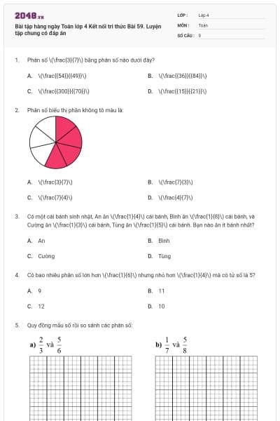 Bài tập hàng ngày Toán lớp 4 Kết nối tri thức Bài 59. Luyện tập chung có đáp án