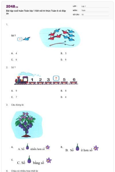 Bài tập cuối tuần Toán lớp 1 Kết nối tri thức Tuần 6 có đáp án