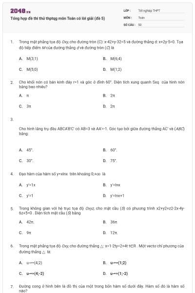 Tổng hợp đề thi thử thptqg môn Toán có lời giải (đề 5)