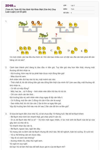 (Toán đố, Toán IQ) Xác Định Vật Khác Biệt (Cân Đo) (Suy Luận Logic) (có lời giải)