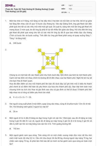 (Toán đố, Toán IQ) Toán Đường Đi (Quãng Đường) (Logic Tình Huống) (có lời giải)