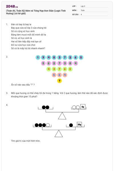 (Toán đố, Toán IQ) Đếm và Tổng Hợp Đơn Giản (Logic Tình Huống) (có lời giải)