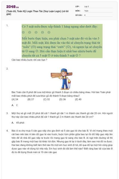 (Toán đố, Toán IQ) Logic Thao Tác (Suy Luận Logic) (có lời giải)