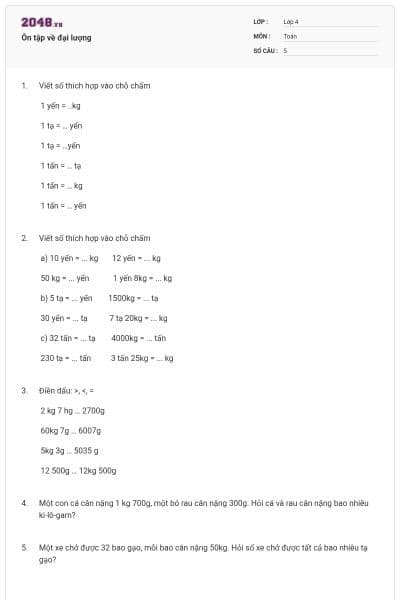 Ôn tập về đại lượng