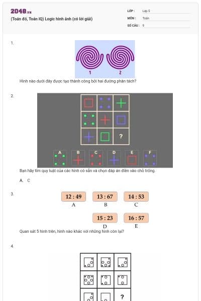 (Toán đố, Toán IQ) Logic hình ảnh (có lời giải)