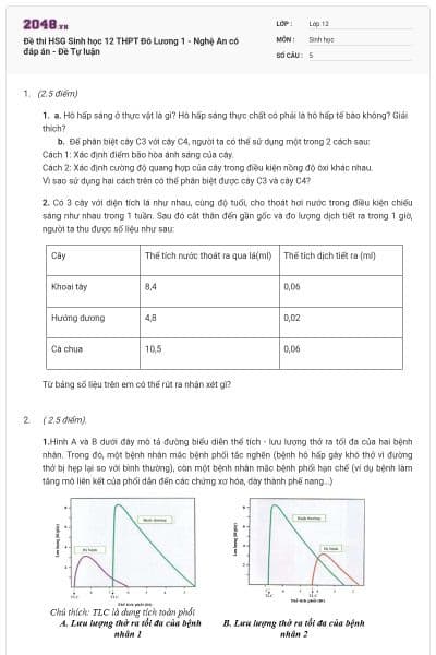 Đề thi HSG Sinh học 12 THPT Đô Lương 1 - Nghệ An có đáp án - Đề Tự luận