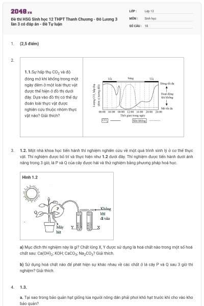 Đề thi HSG Sinh học 12 THPT Thanh Chương - Đô Lương 3 lần 3 có đáp án - Đề Tự luận