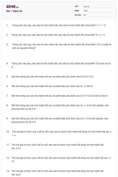 Bài 1: Mệnh đề