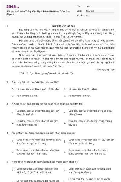 Bài tập cuối tuần Tiếng Việt lớp 4 Kết nối tri thức Tuần 6 có đáp án