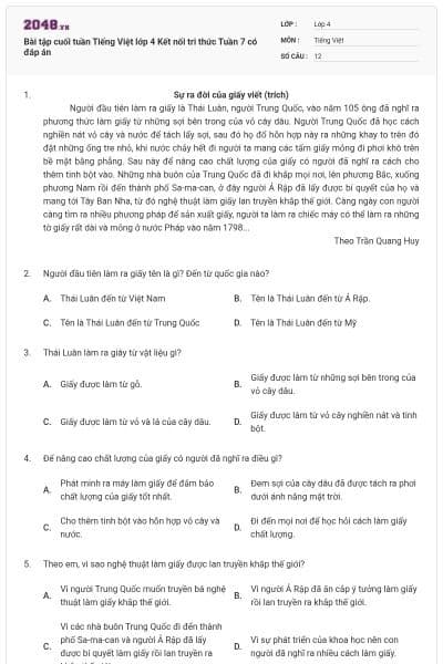 Bài tập cuối tuần Tiếng Việt lớp 4 Kết nối tri thức Tuần 7 có đáp án