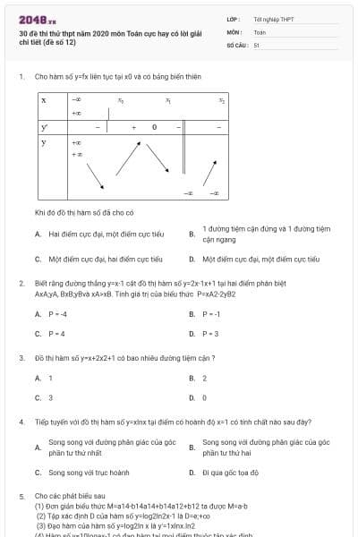 30 đề thi thử thpt năm 2020 môn Toán cực hay có lời giải chi tiết (đề số 12)