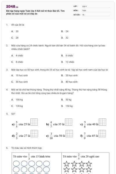 Bài tập hàng ngày Toán lớp 4 Kết nối tri thức Bài 65. Tìm phân số của một số có đáp án