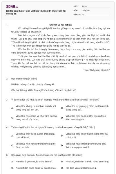 Bài tập cuối tuần Tiếng Việt lớp 4 Kết nối tri thức Tuần 18 có đáp án