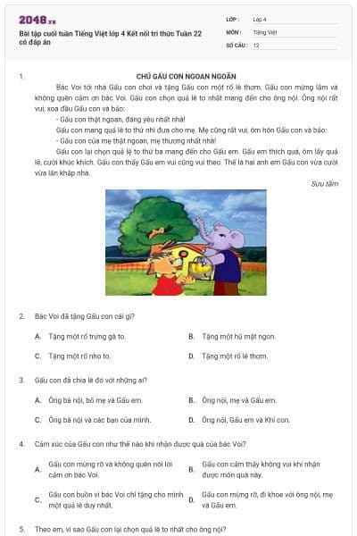 Bài tập cuối tuần Tiếng Việt lớp 4 Kết nối tri thức Tuần 22 có đáp án