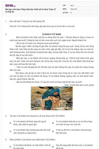 Bài tập cuối tuần Tiếng Việt lớp 4 Kết nối tri thức Tuần 27 có đáp án