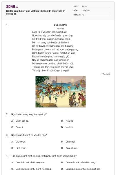 Bài tập cuối tuần Tiếng Việt lớp 4 Kết nối tri thức Tuần 31 có đáp án