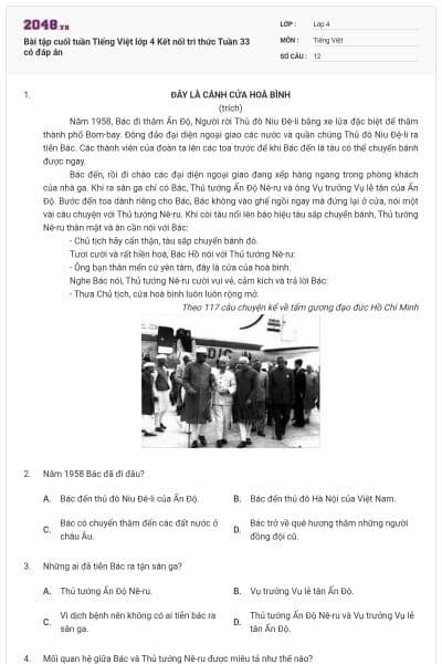 Bài tập cuối tuần Tiếng Việt lớp 4 Kết nối tri thức Tuần 33 có đáp án