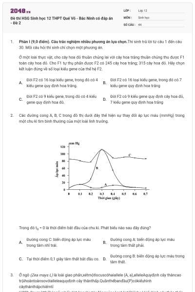 Đề thi HSG Sinh học 12 THPT Quế Võ - Bắc Ninh có đáp án - Đề 2