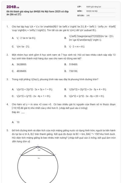 Đề thi Đánh giá năng lực ĐHQG Hà Nội form 2025 có đáp án (Đề số 27)
