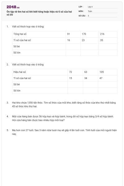 Ôn tập về tìm hai số khi biết tổng hoặc hiệu và tỉ số của hai số đó