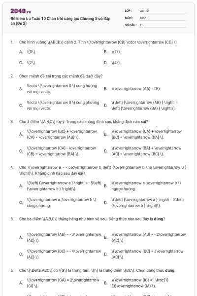 Đề kiểm tra Toán 10 Chân trời sáng tạo Chương 5 có đáp án (Đề 2)