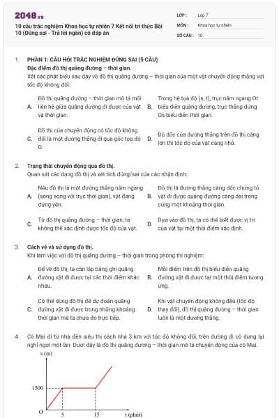 10 câu trắc nghiệm Khoa học tự nhiên 7 Kết nối tri thức Bài 10 (Đúng sai - Trả lời ngắn) có đáp án