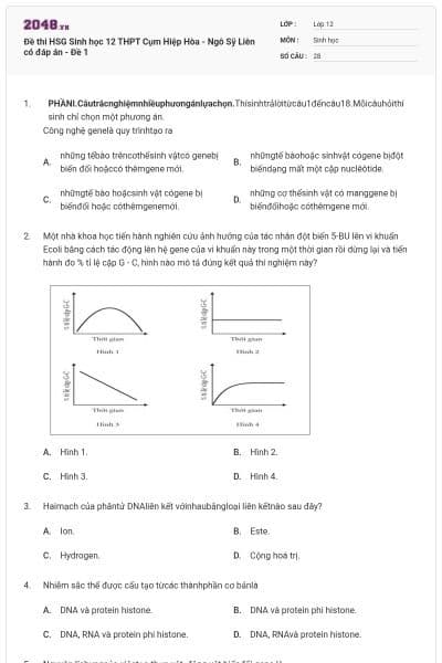 Đề thi HSG Sinh học 12 THPT Cụm Hiệp Hòa - Ngô Sỹ Liên có đáp án - Đề 1