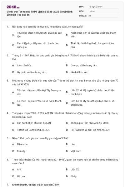 Đề thi thử Tốt nghiệp THPT Lịch sử 2025-2026 Sở GD Ninh Bình lần 1 có đáp án