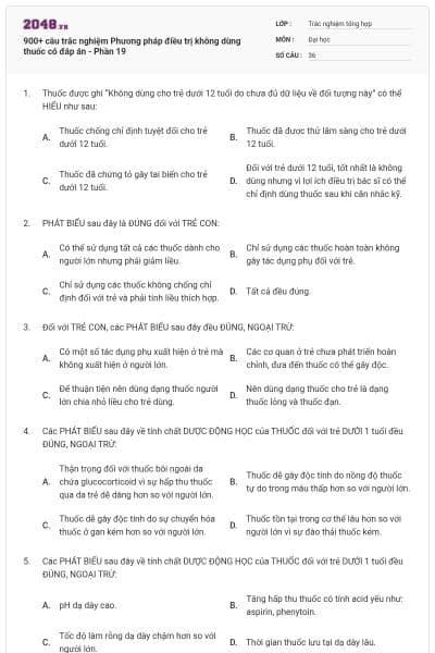 900+ câu trắc nghiệm Phương pháp điều trị không dùng thuốc có đáp án - Phần 19