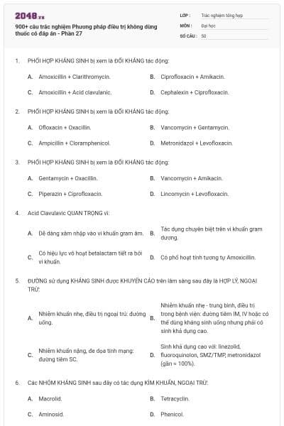 900+ câu trắc nghiệm Phương pháp điều trị không dùng thuốc có đáp án - Phần 27