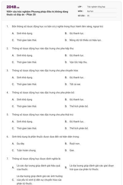 900+ câu trắc nghiệm Phương pháp điều trị không dùng thuốc có đáp án - Phần 30