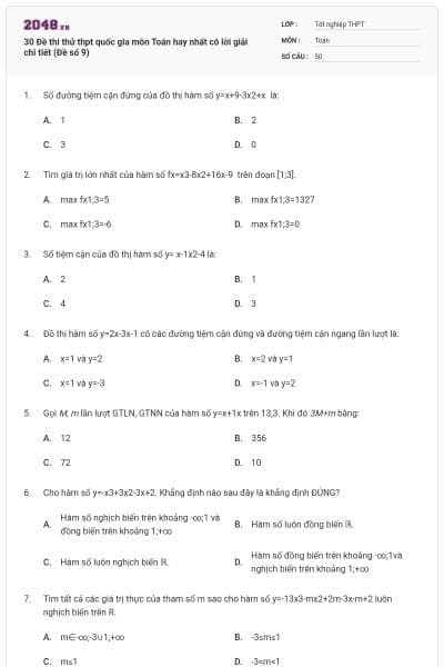 30 Đề thi thử thpt quốc gia môn Toán hay nhất có lời giải chi tiết (Đề số 9)
