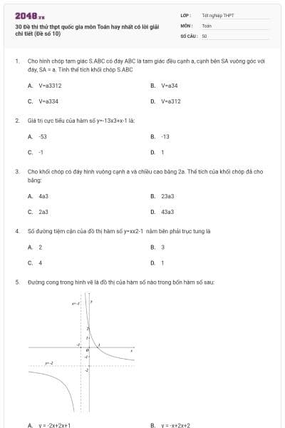 30 Đề thi thử thpt quốc gia môn Toán hay nhất có lời giải chi tiết (Đề số 10)
