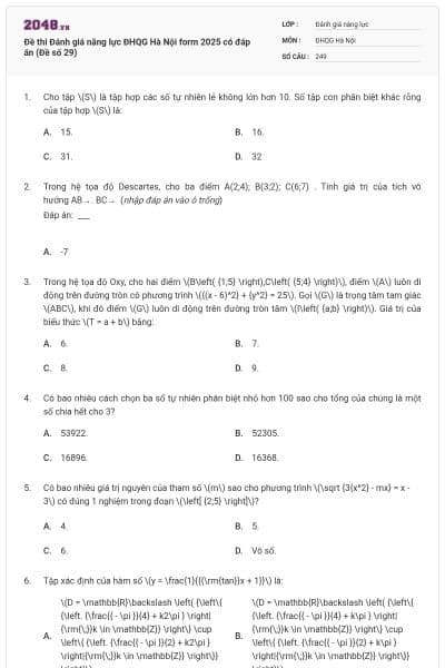 Đề thi Đánh giá năng lực ĐHQG Hà Nội form 2025 có đáp án (Đề số 29)