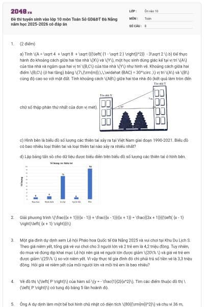 Đề thi tuyển sinh vào lớp 10 môn Toán Sở GD&ĐT Đà Nẵng năm học 2025-2026 có đáp án